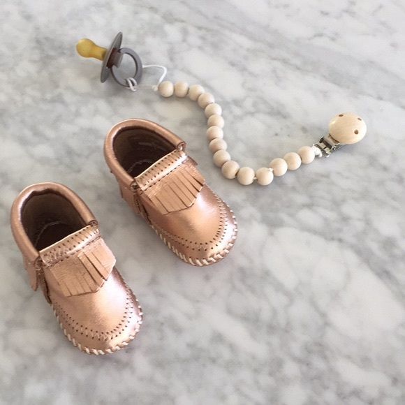 Minnetonka Other - Minnetonka Rose Gold Moccasins Size 1 or 3-6months